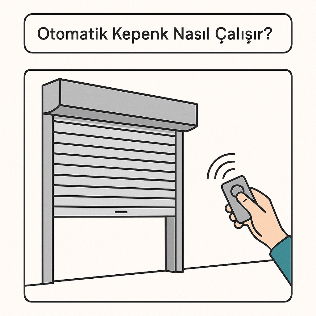 Uzaktan kumanda ile çalışan otomatik kepenk sistemi infografik görseli